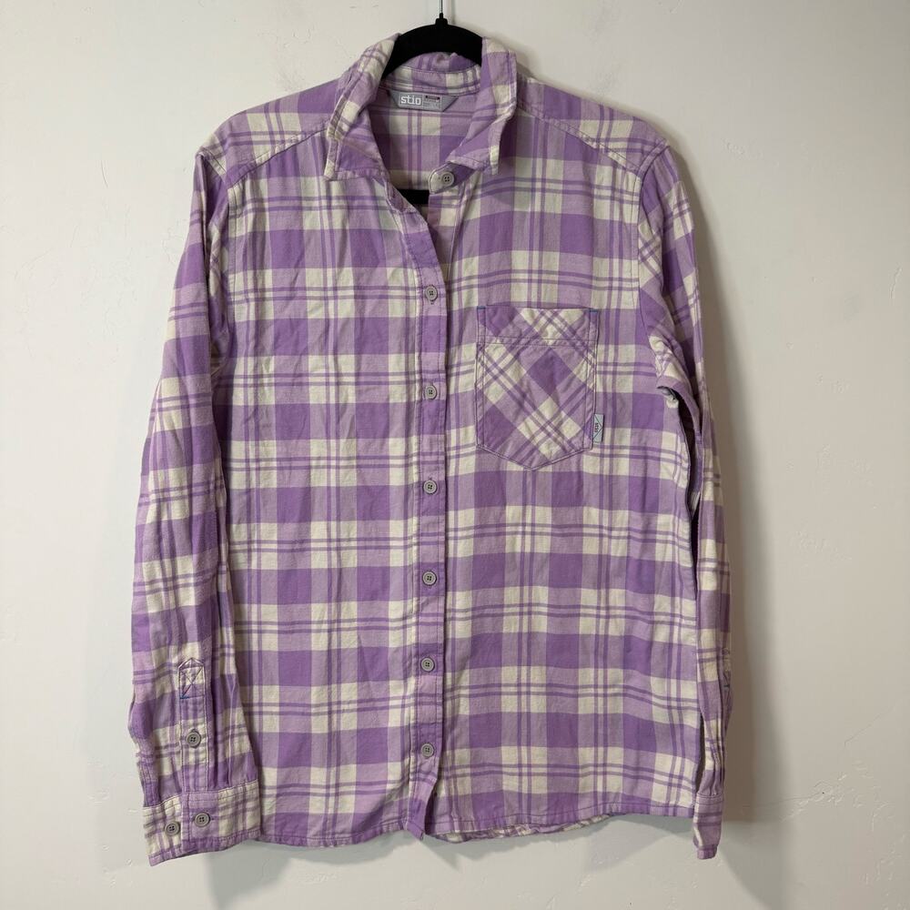 Stio Women's Dovetail Lightweight‎ Flannel Shirt Button Down Purple Cream Medium